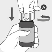 Opening cap A by pressing down and turning counterclockwise.