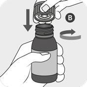 Attaching cap B with built-in adapter onto the bottle.